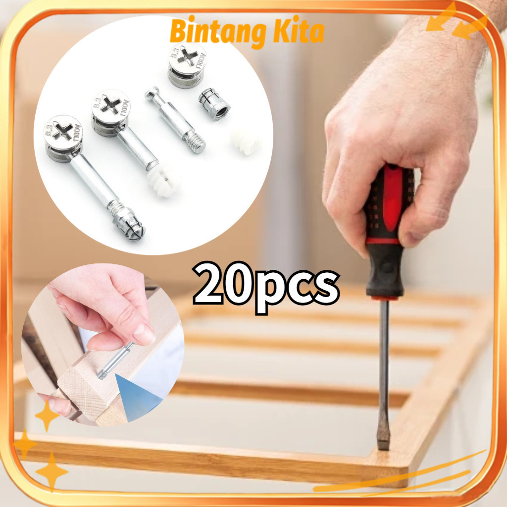 3 In 1 Baut Knock Down Minifix/Baut Knock Down Skrup/Minifix Baut Knock Down Skrup + Casing 20pcs