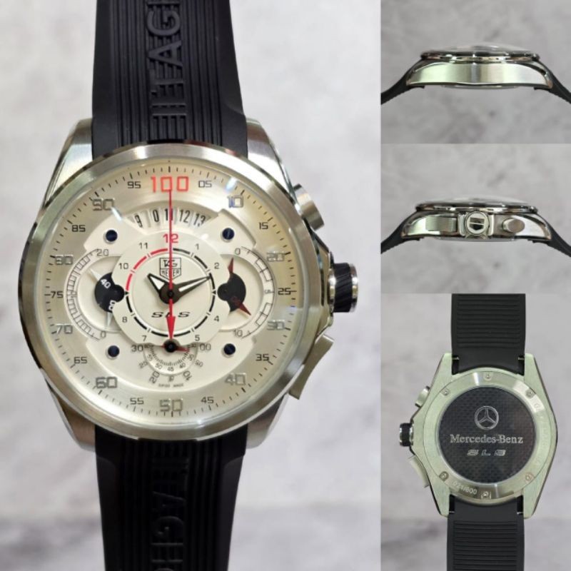 BAJU TANGAN HEUER MERCEDES BENZ SLS RUBBER STRAP BLACK SUPER QUALITY JAPAN QUARTZ #tagheuer