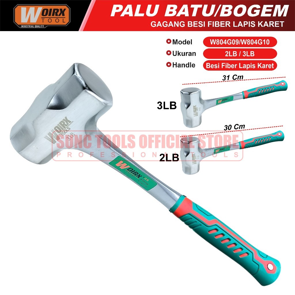 LEMUSHOP WOIRX TOOL Bogem Palu Batu Besi 2LB 1kg 3LB 1.5kg Gagang Fiber