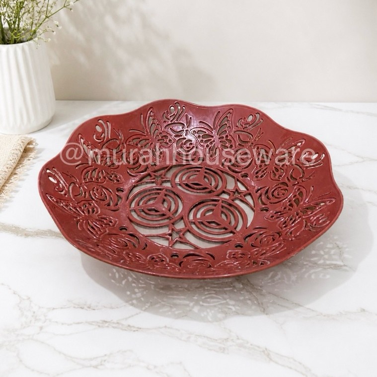 PIRING ROTAN BUNGA MAWAR / PIRING BUAH ROTAN MOTIF BUNGA UKIR / PIRING ANYAMAN ROTAN UKIR / PIRING S