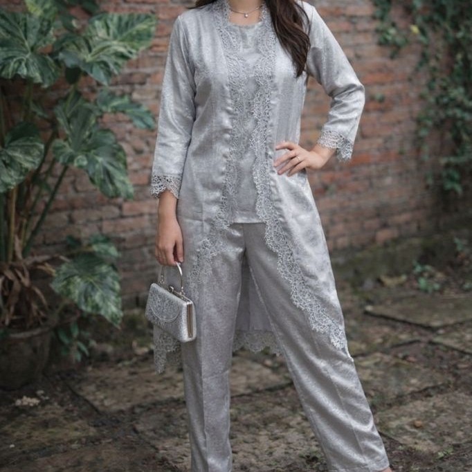 set anantya viscose outer lace + kulot kebaya batik wisuda ootd kondangan outer batik lace viscose p