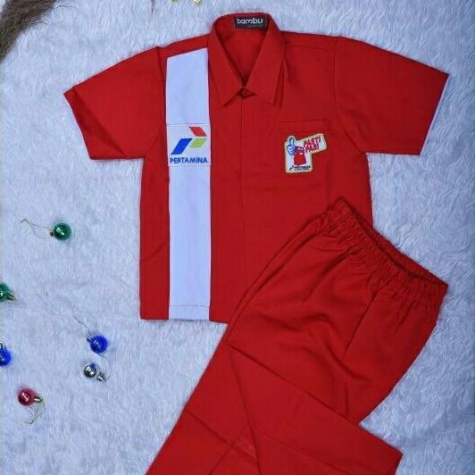 Kostum Baju Pertamina Anak Anak, Setelan Baju Karyawan SPBU untuk Anak Anak