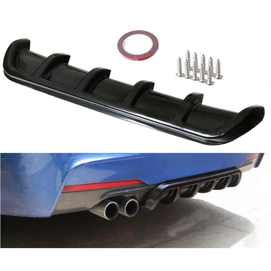 26"x5" gloss Black Universal ABS Rear Shark 6 Fin Curved Bumper Lip ffuser Kit