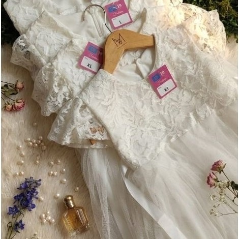 Dress Anak Warna BW Dress Brukat Tutu Anak Putih Tulang Baju Pesta Kondangan Anak