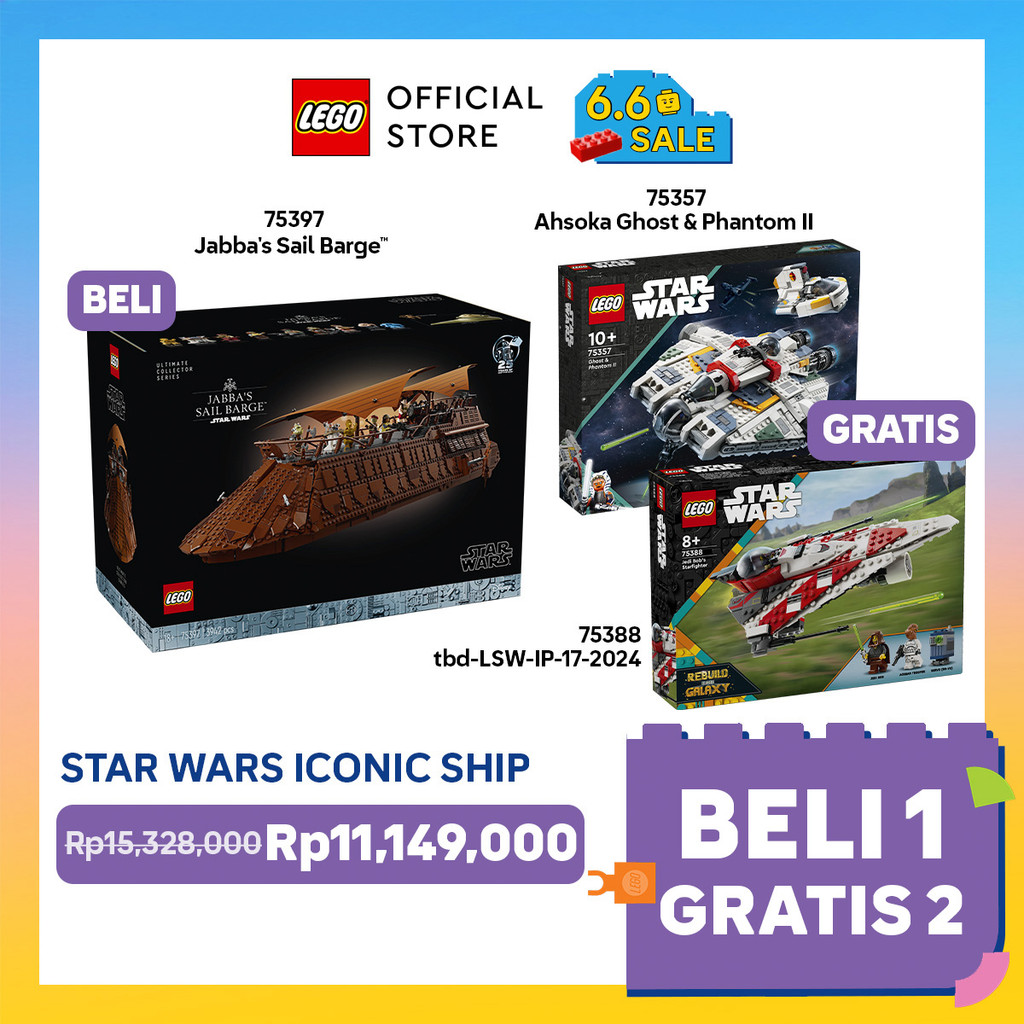 Beli 1 Gratis 2 - LEGO Star Wars 75397 Jabba's Sail Barge + LEGO Star Wars 75357 Ahsoka Ghost & Phan