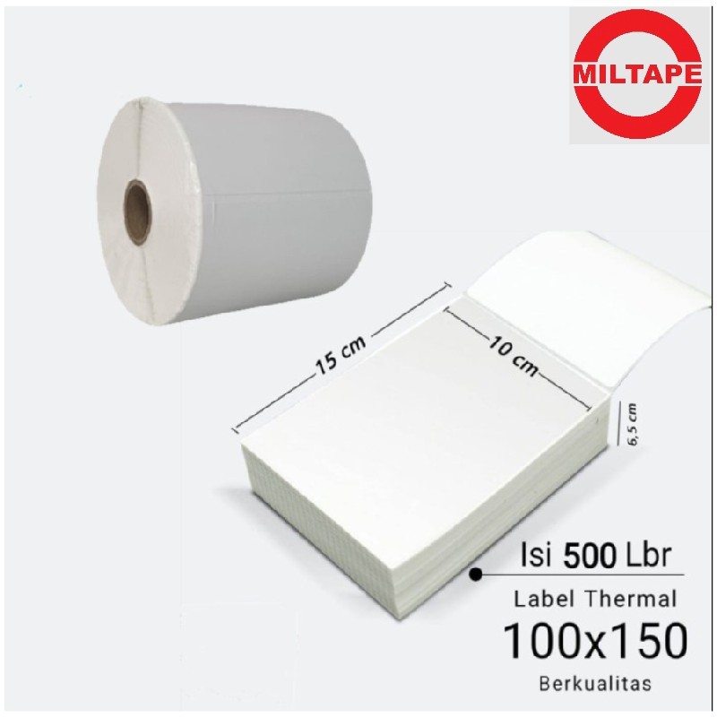 Kertas Label Thermal 100x150 isi 500 MILTAPE Kertas Sticker Thermal A6 Resi JNE JNT Shopee