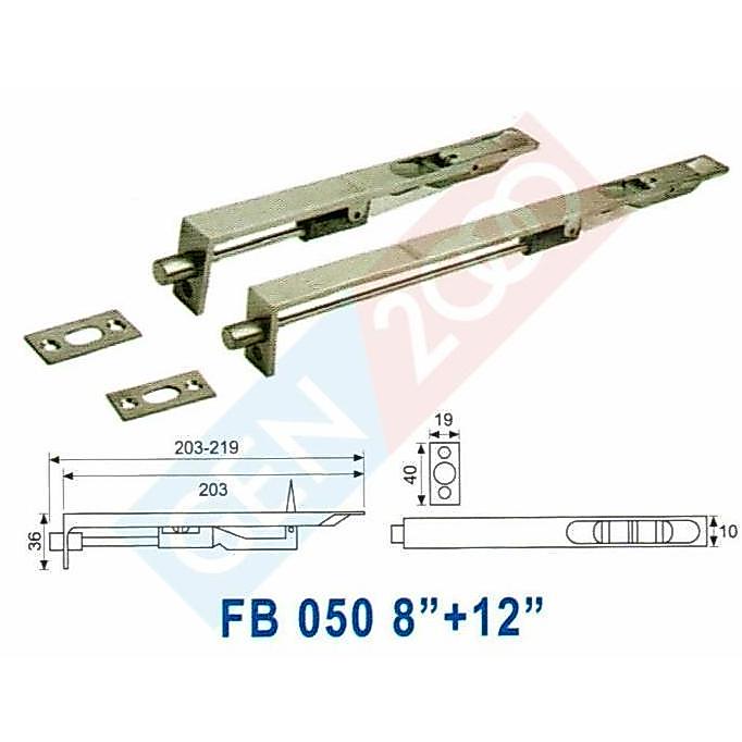 Kunci Slot 12 Inch Dekkson FB 050 8+12 Flush Bolt Pintu Kayu 30 Cm