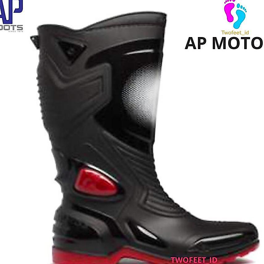 Ap Boots Moto 3 Black Red 38-45 - Sepatu Boots Sepatu Bikers Moto 3 - Ap Boots