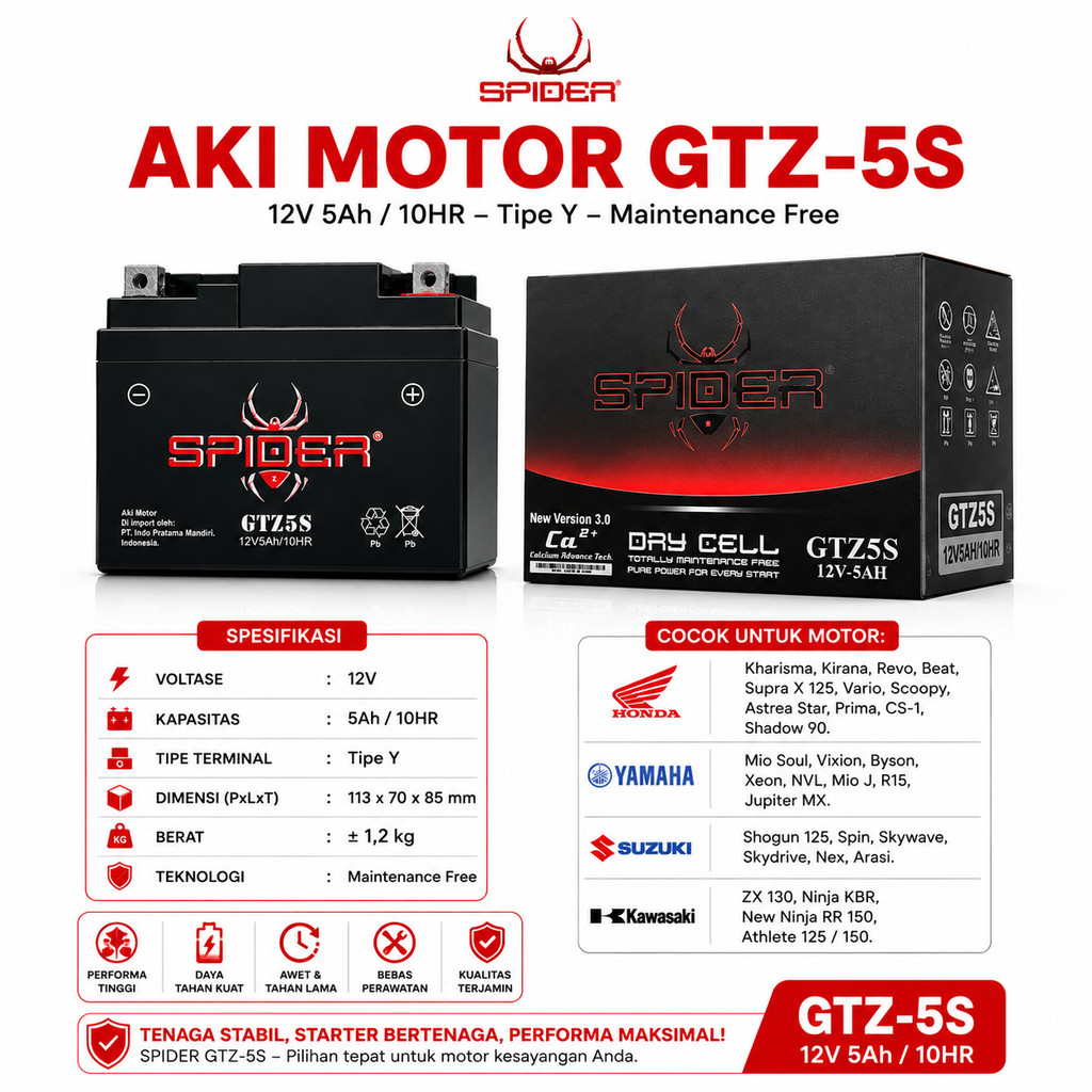 Karisma / Battery (Aki Motor) (Accu) GTZ5S - Universal - Spider - MJB