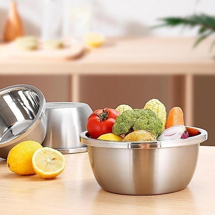 Paket 6 PCS Baskom Premium Pencuci Sayur Bahan Stainless Steel Tebal Free Centong Sayur Stainless Wa