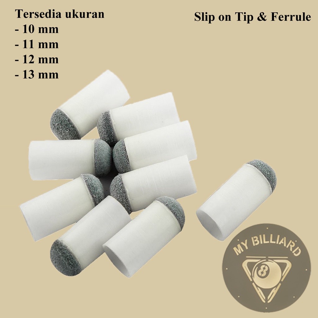Slip On Cue Tip & Ferrule harga eceran atau satuan 13mm 12mm 11mm 10mm 9mm billiard cue stick stik