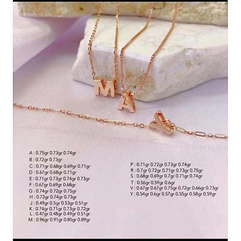CHIBIGOLD - Liontin emas asli huruf A - Z white/rosegold& yellow #chibigold