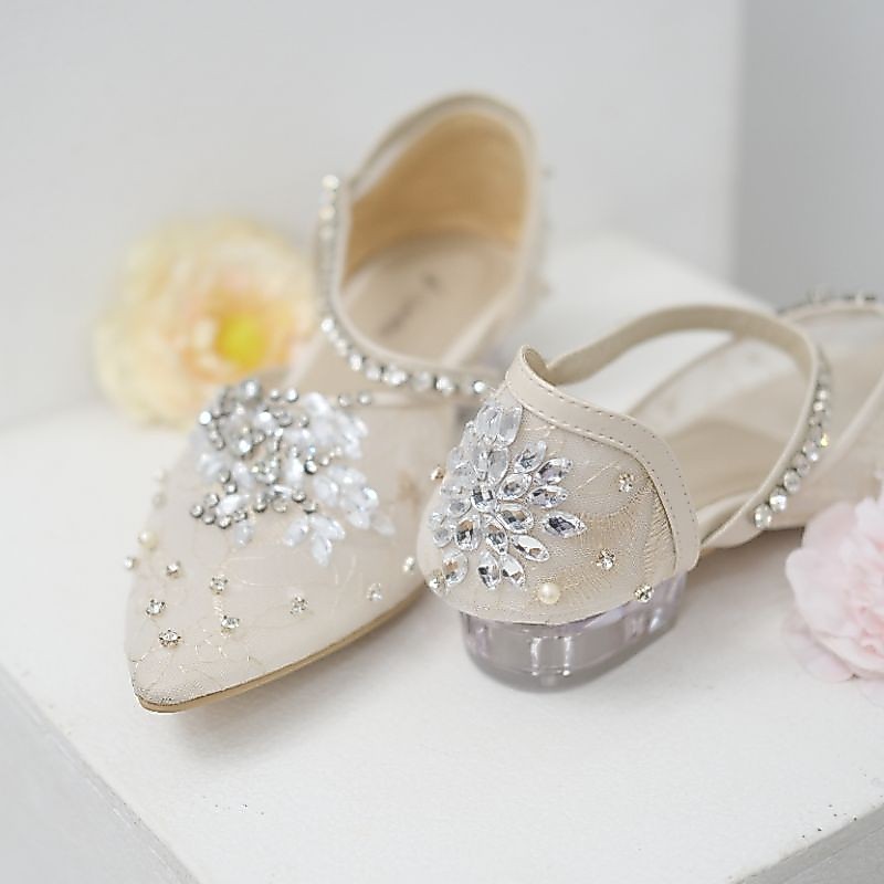 Syhafira - Quinsha Sepatu pesta Sepatu Wanita Hak Kaca 3cm Cream