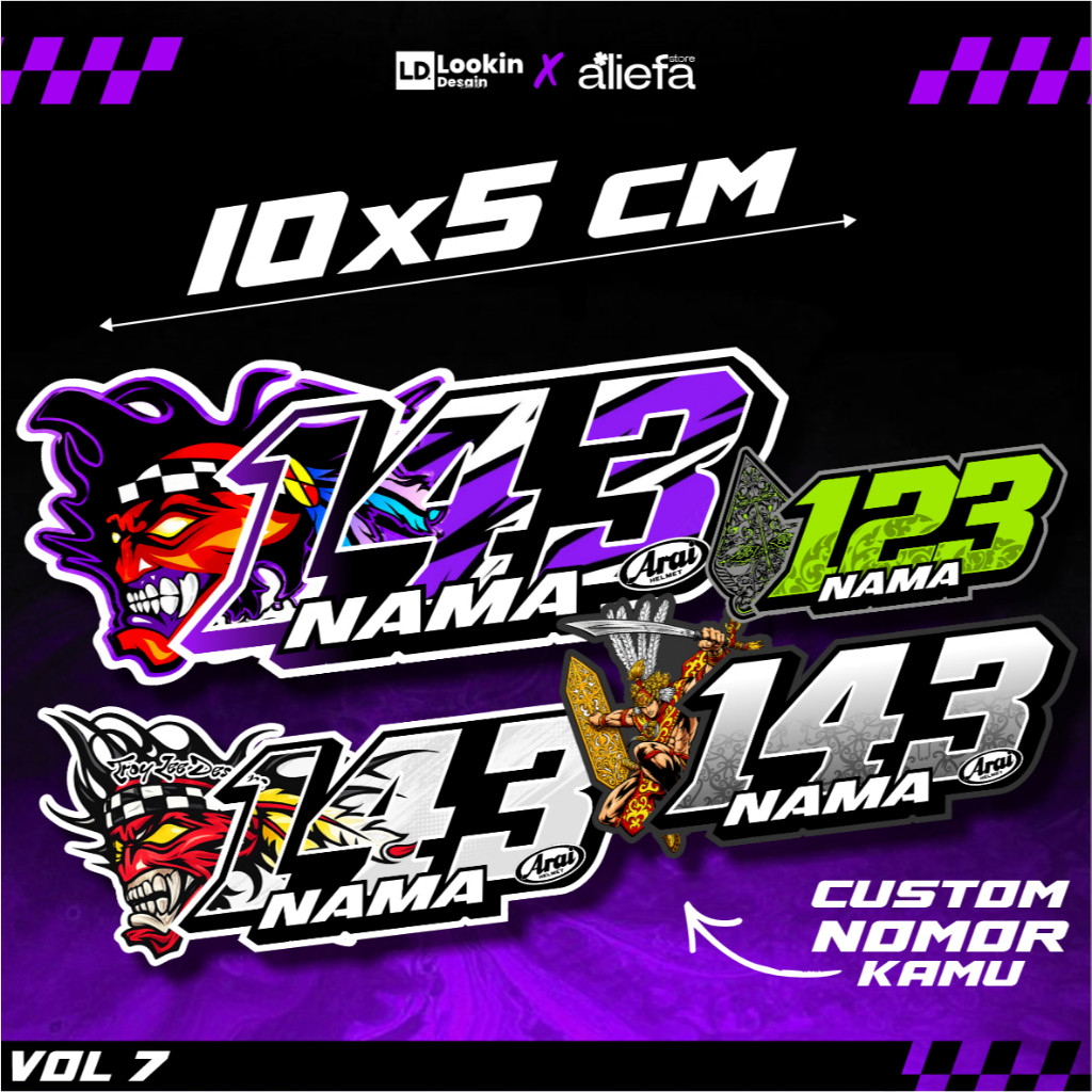 STIKER NOMOR RACING ARAI CUSTOM, NOMOR START CUTTING WATERPROOF