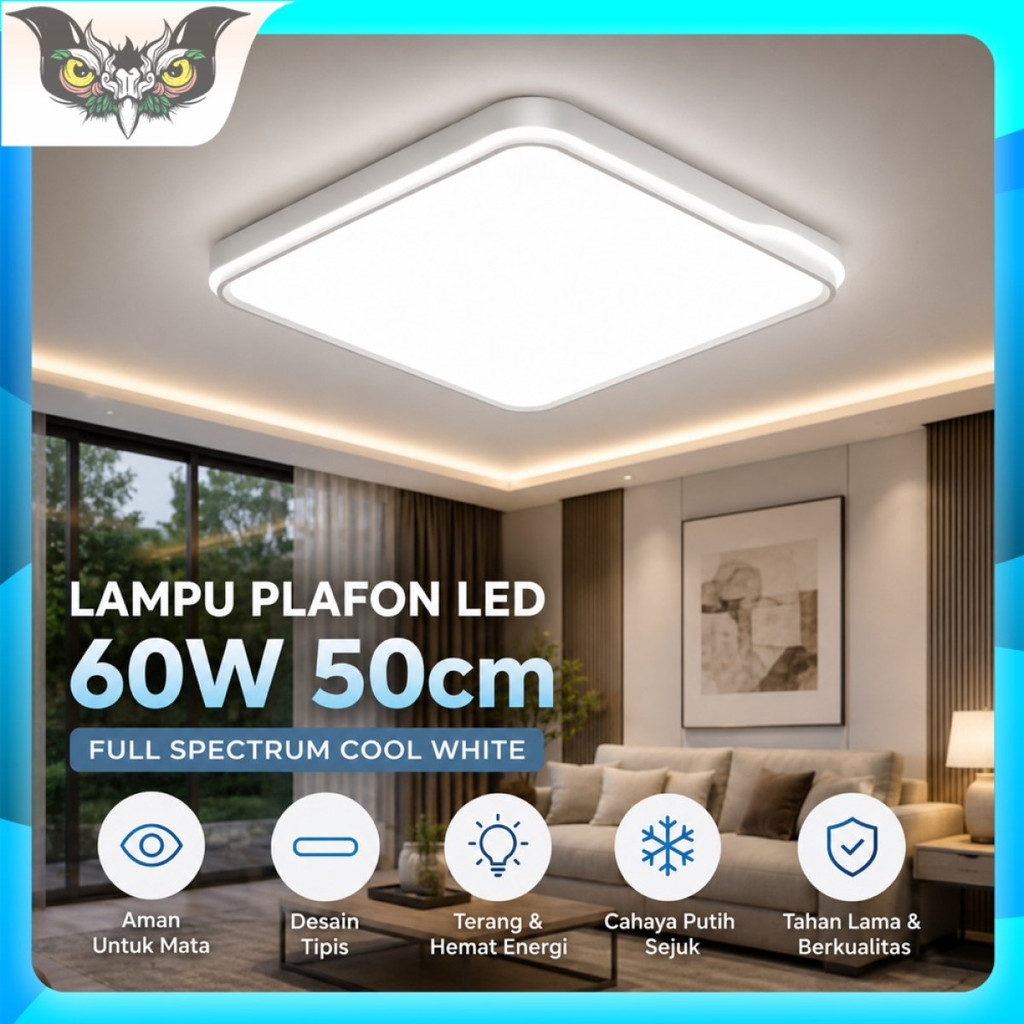 Lampu Plafon Kotak LED Minimalis Full Spectrum Cool White 60W 50cm