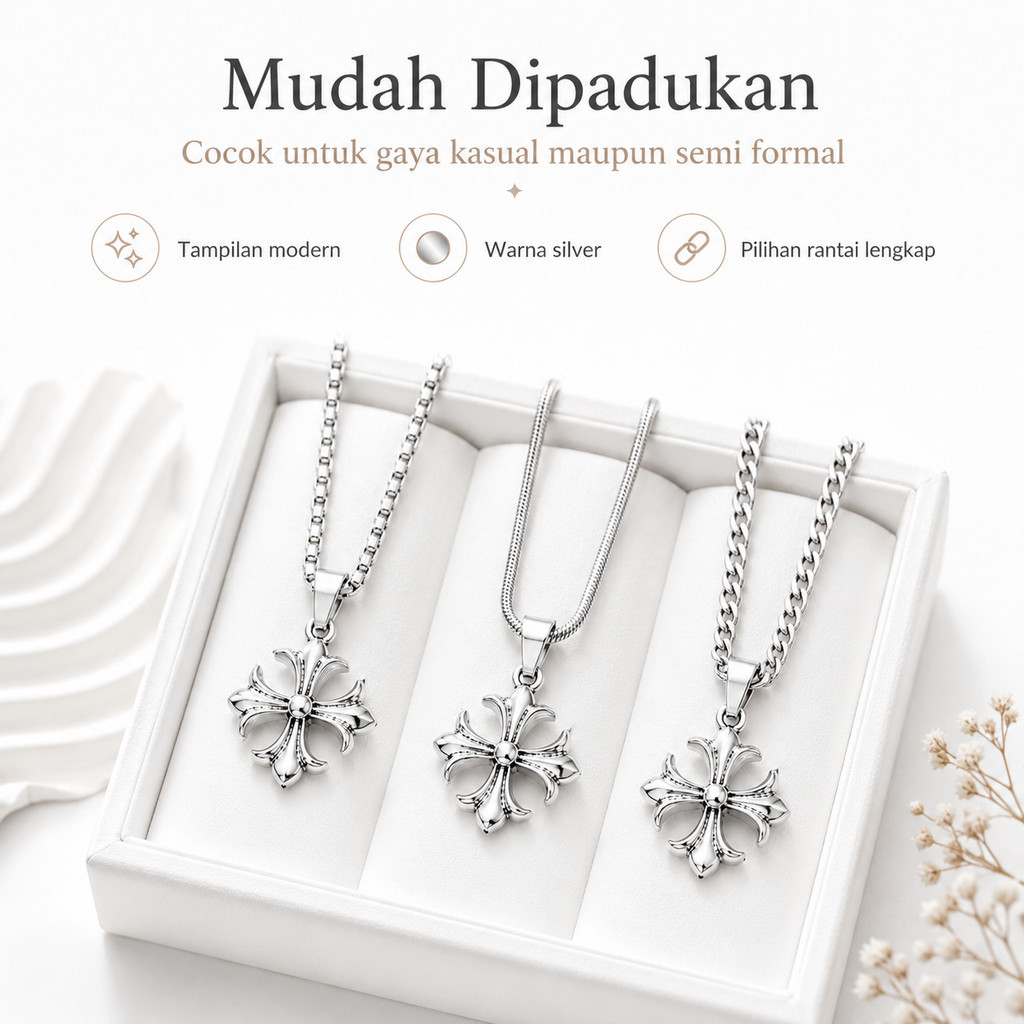 VATIN CHROME HEARTS NECKLACE-KALUNG TITANIUM SILVER PRIA WANITA ANTI KARAT TIDAK LUNTUR