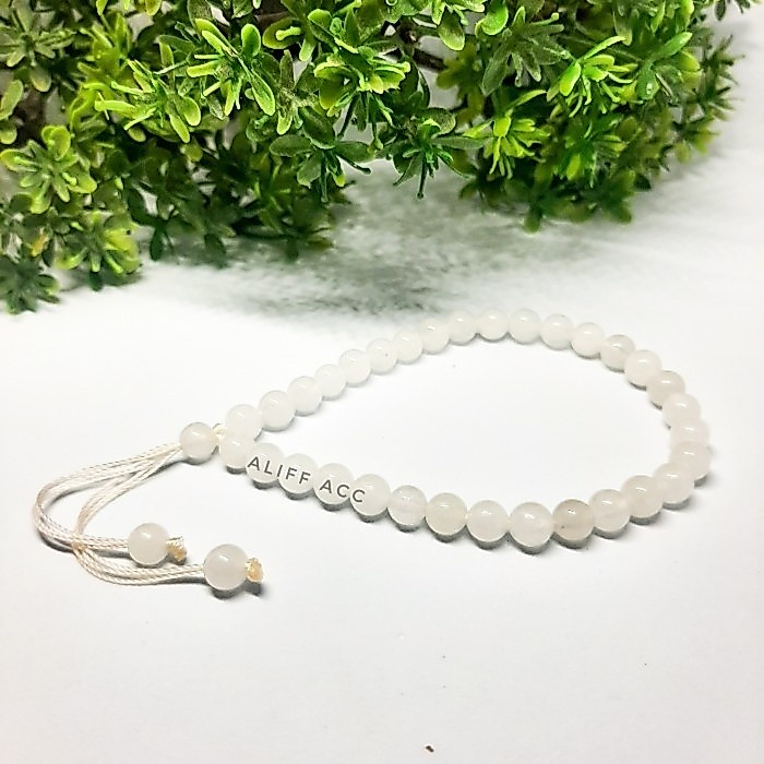 tasbih gelang batu natural giok putih berserat 33 butir asli