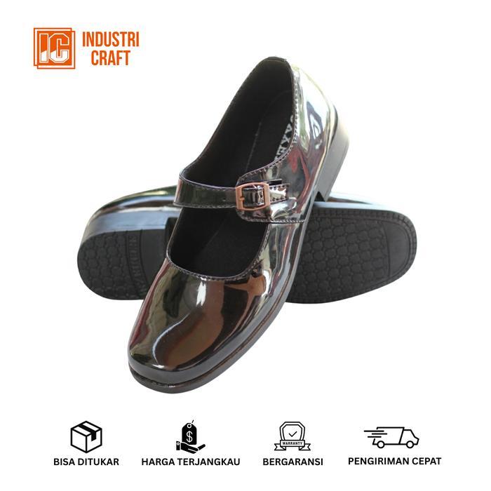 Sepatu Wanita Pantofel Paskibra Heels Pantofel Formal Sekolah Cewek - Hitam Kilap, 36
