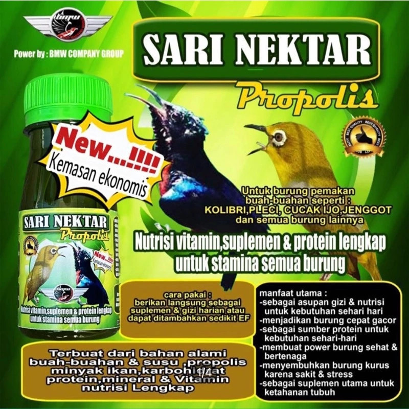 Sari Nektar Propolis Mini 80ml Pakan Kolibri Pleci Cucak Ijo Vitamin Burung Gacor Booster Stamina An