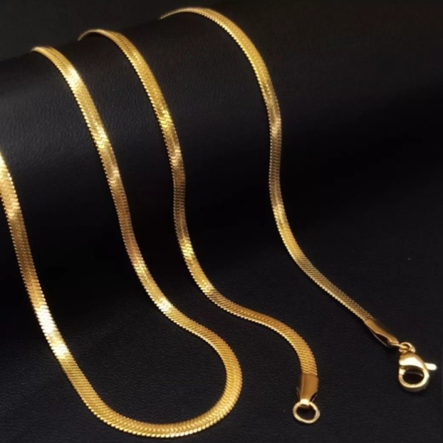 High Class Quality Kalung Titanium Pipih EMAS DAN PUTIH Pria Dan Wanita Anti Karat Awet Dan Tahan La