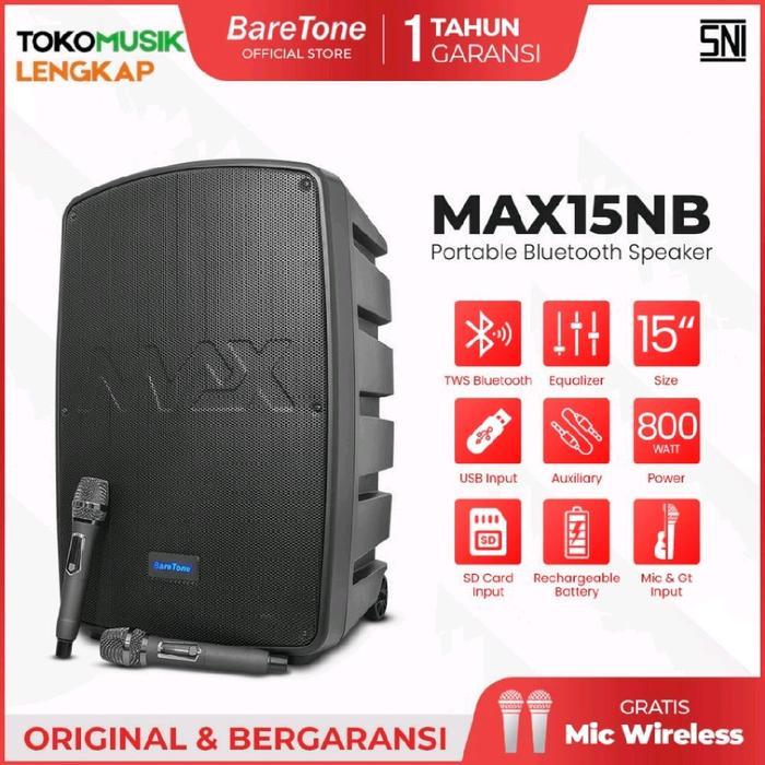 Baretone Speaker Portable MAX15NB Speaker Bluetooth 15inch Speaker Baretone MAX 15NB