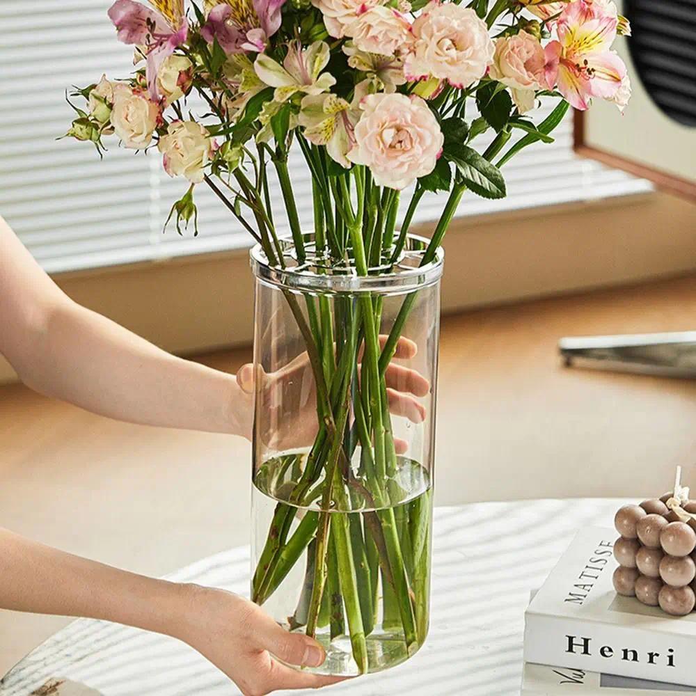 Creative Flower Arrangement Bottle Unbreakable LeakProof Clear Cylinder Vase Modern Smooth Surface H