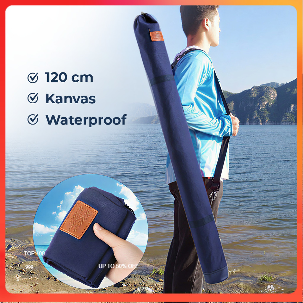 Tas Joran Pancing Ikan Lipat Fishing Rod Bag Canvas Waterproof