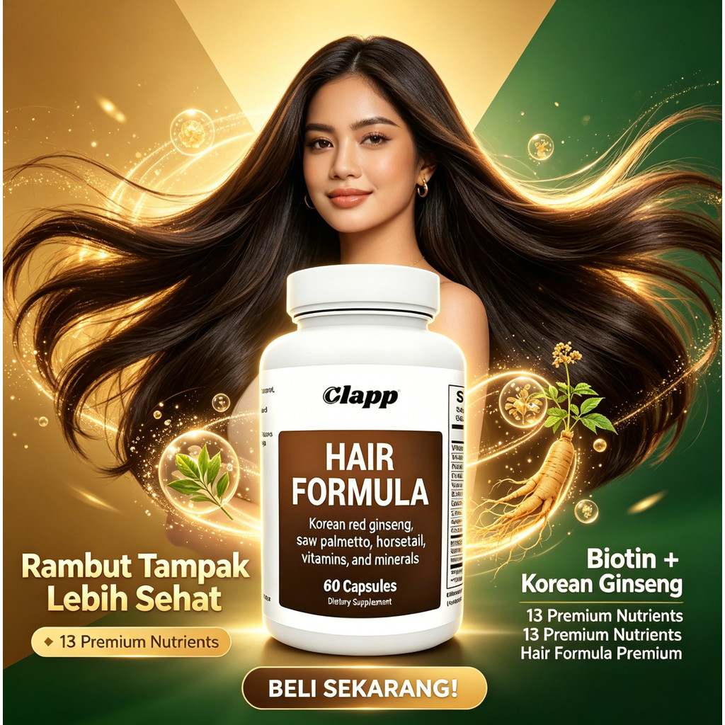 Clapp Hair Formula 60 Kapsul Vitamin Rambut Biotin Ginseng Saw Palmetto