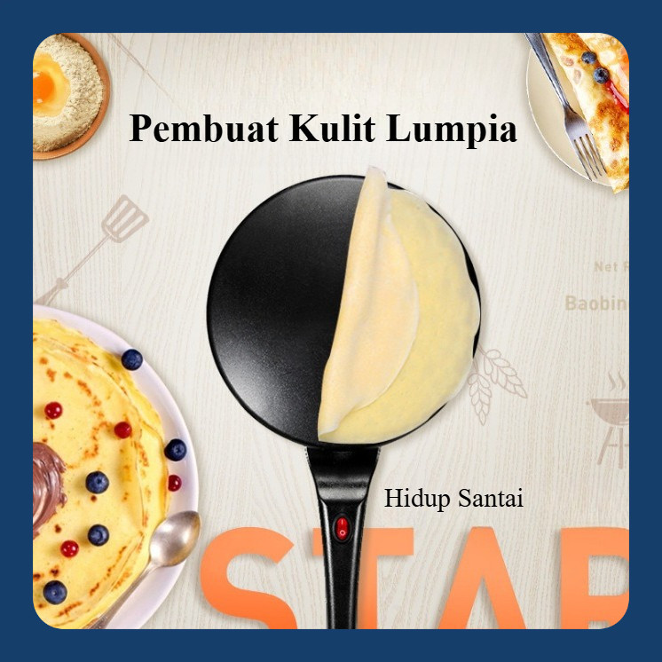 Mesin Crepe Pancake Listrik Lapisan Teflon Anti Lengket, Alat Pembuat Kulit Lumpia & Risoles Praktis