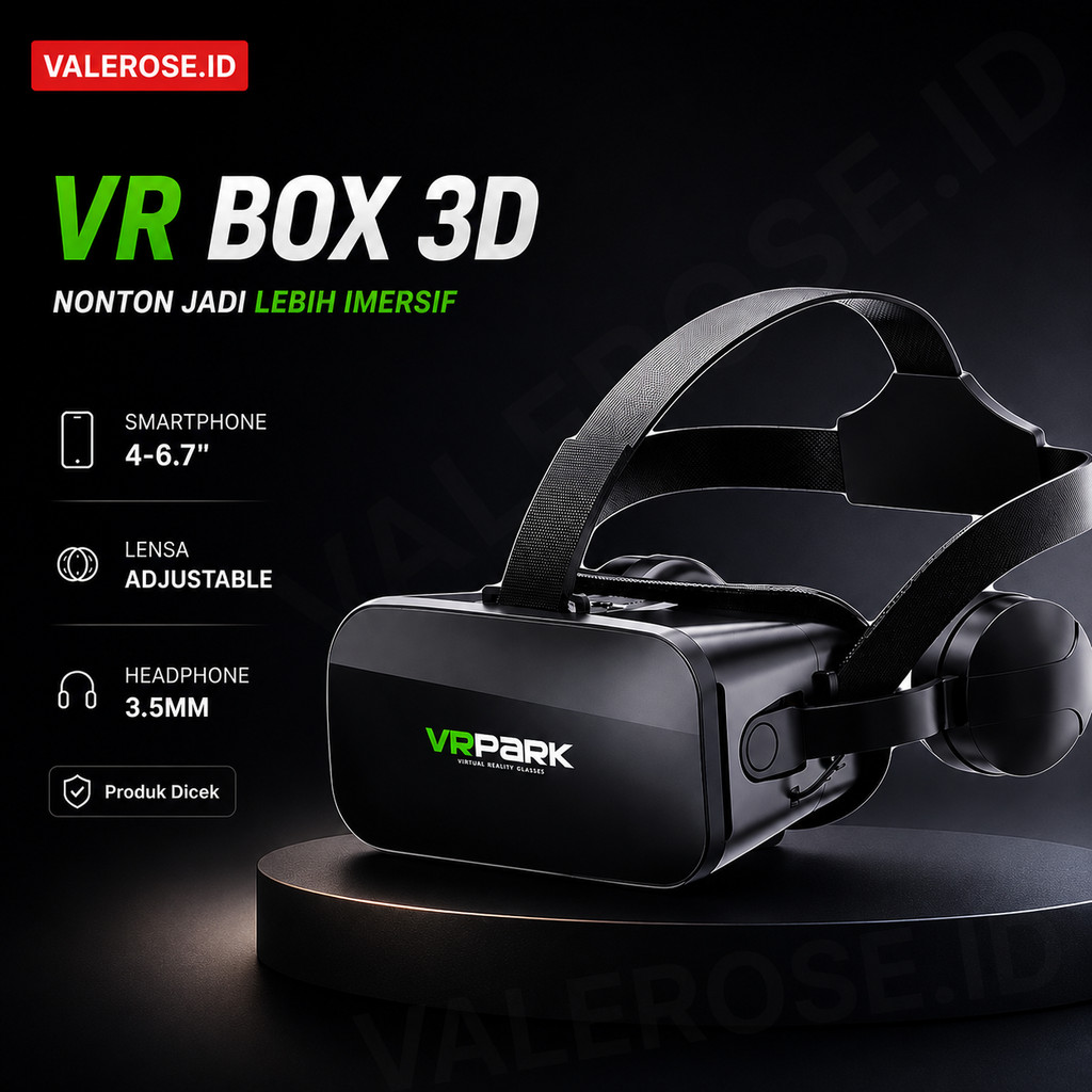 VRPARK J20 VR Box Headset 3D Smartphone 4-6.7 Inch dengan Headphone Jack 3.5mm — VALEROSE.ID