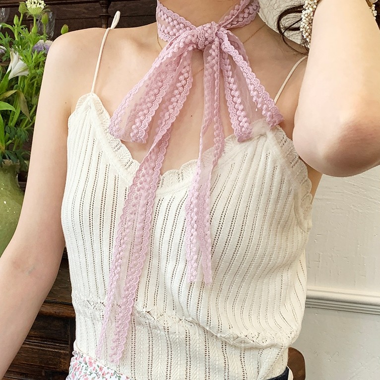 Luna&Dolphin Women Lace Long Scarf 160x3cm Solid Color Bean Grenn Chiffon Silk Feeling Headbands Bag