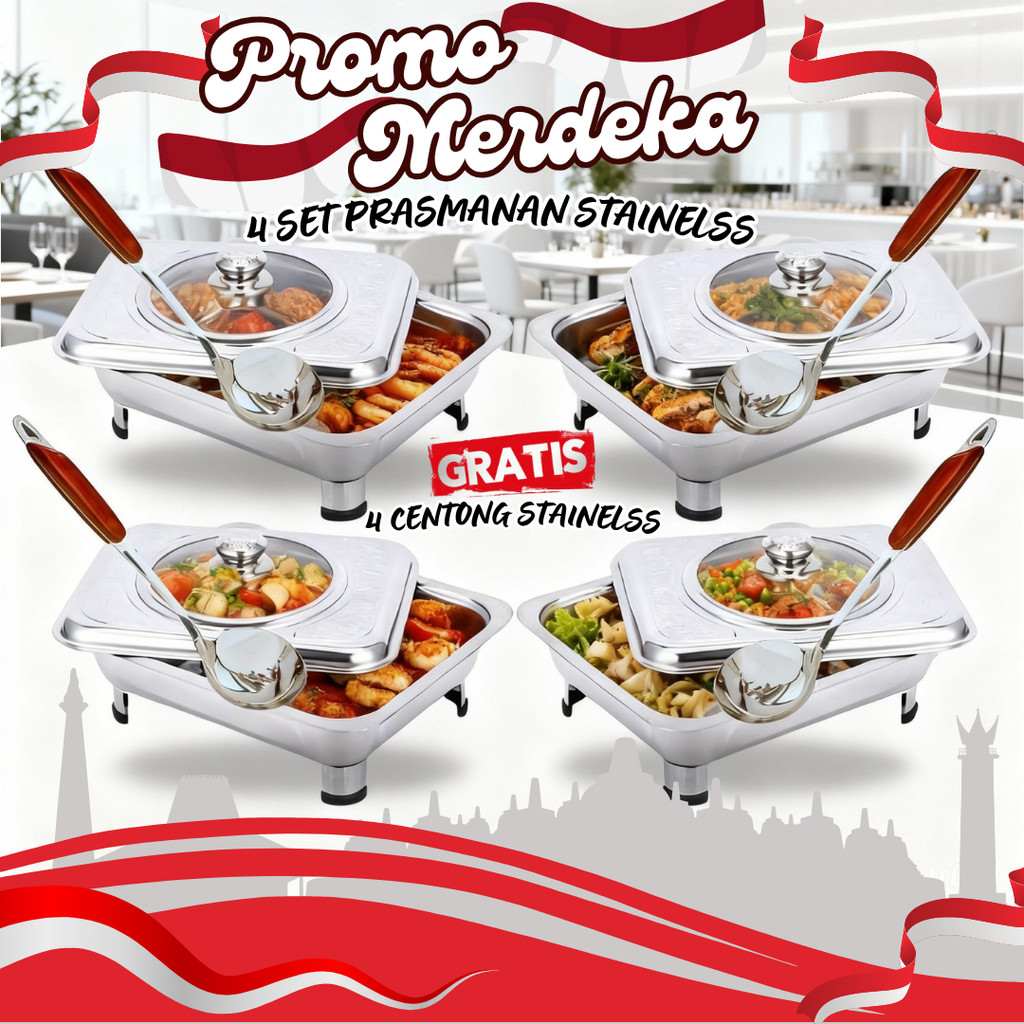 COMBO MERDEKA 4 SET PRASMANAN STAINLESS EXTRA 4 CENTONG KUALITAS TERJAMIN