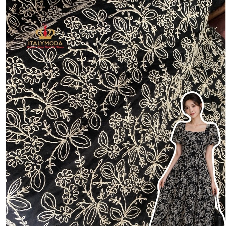 Bahan kain katun bordir/Bahan baju katun bordir motif bunga