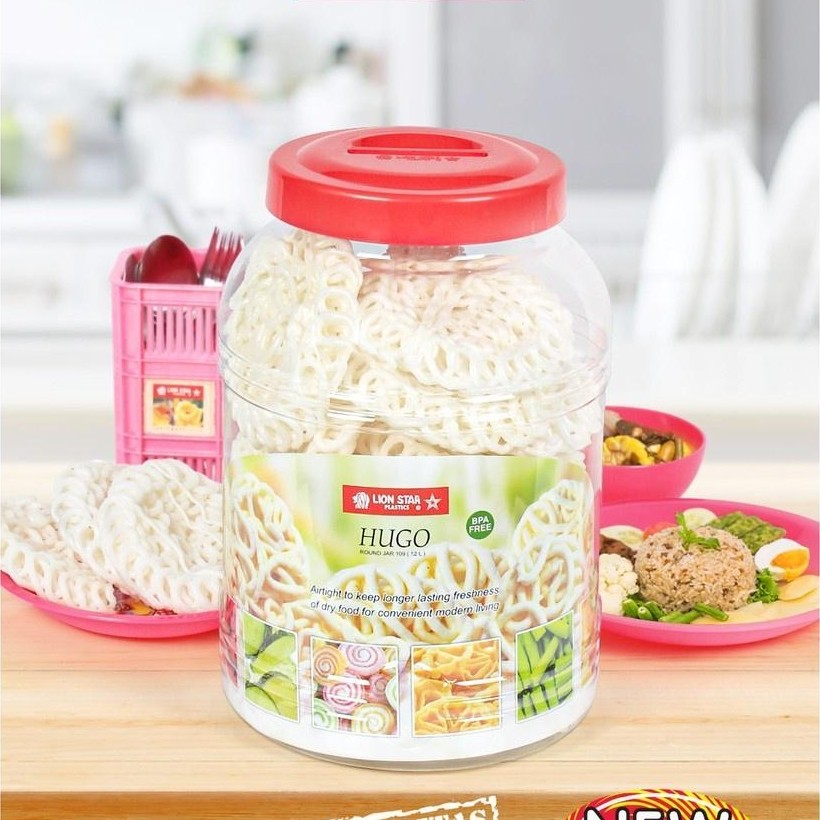 Lion Star Hugo Round Jar (3Lt) / (4 Lt) / Toples Kerupuk Kedap Udara /Toples Kerupuk Lion Star Bulat