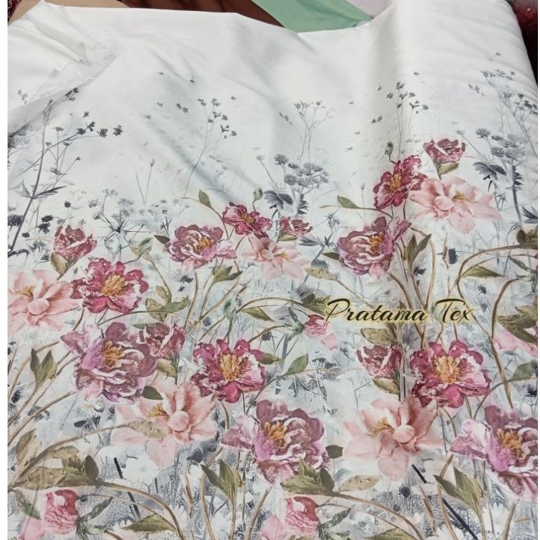 Bahan Kain Sutra/Kain Sutra Motif Bunga _Kain Dres,Gamis,Dll