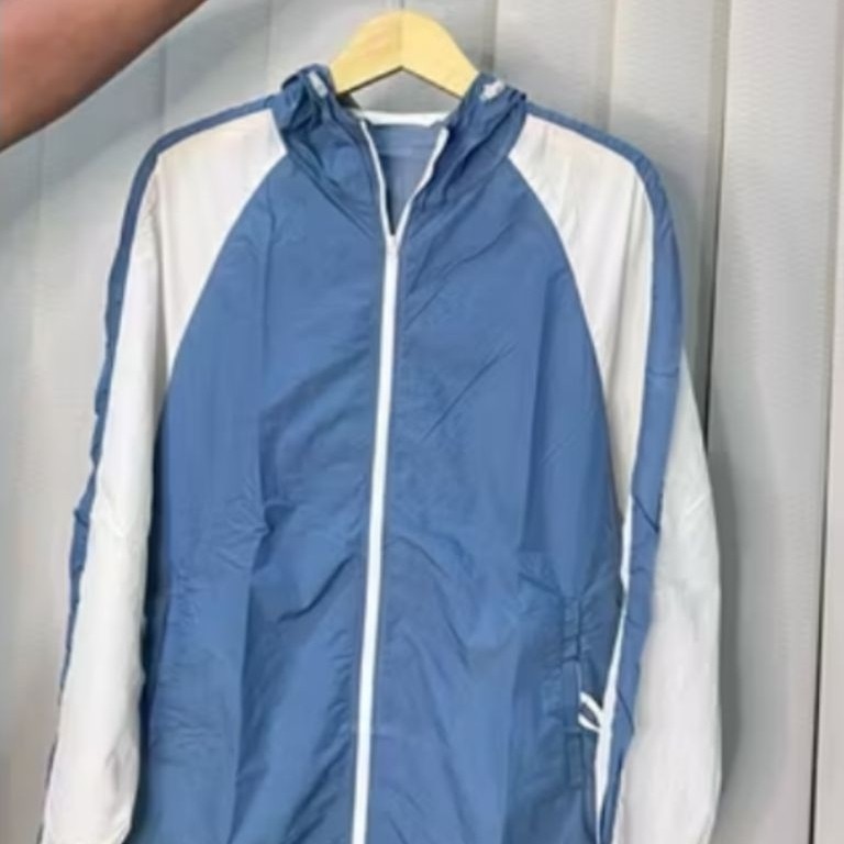 Jacket Olahraga Zipper Running Sport Parasut Biru Garis Strip Putih PL