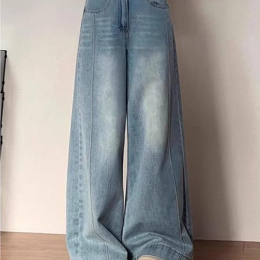 Yoyo Jeans Baggy Retro Biru Panjang Wanita Korean Style Celana Lurus Highwaist Kulot Wide Leg Jeans