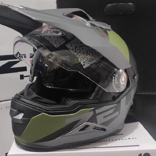 TERLARIS ZEUS ZS913 MATT TITANIUM BF1 GREEN - HELM ZEUS MOTORCROSS ZS-913