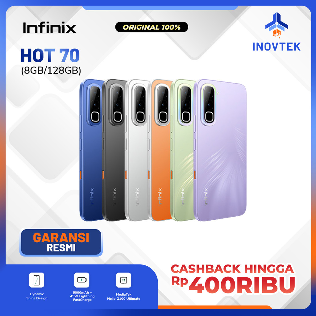 Infinix Hot 70 8/128GB HP Gaming NFC 120Hz Helio G100 Kamera 50MP 6000mAh Garansi Resmi