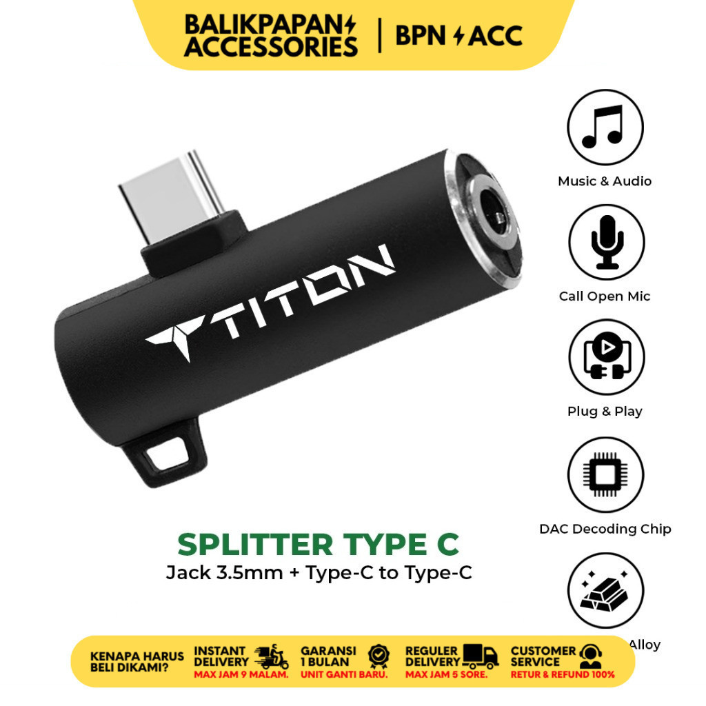 Titon Splitter Converter DAC Chip Jack 3.5mm Audio and Type C to Type C Adapter Adaptor OTG for Sams