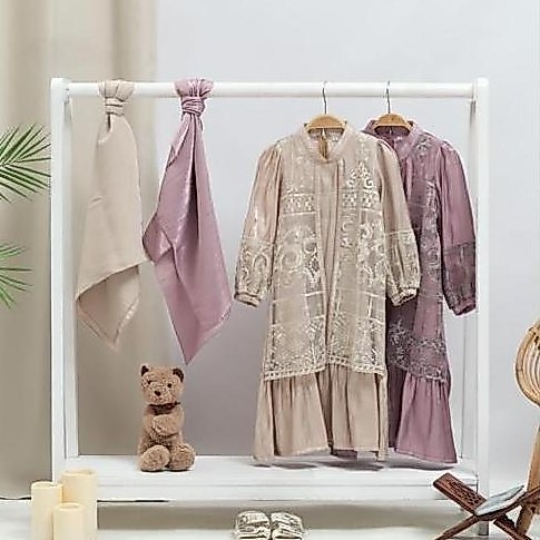 Otokonoko- (Pasangan Anak & Bunda)  Gamis Jihan Lebaran Muslim Anak Perempuan 3-10 Tahun Katun Shimm