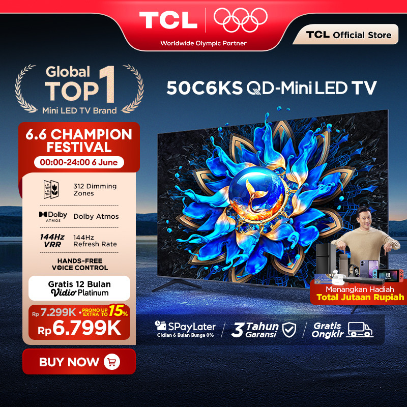 TCL 4K QD-Mini LED TV 50 Inch C6KS - High HDR Brightness - Dolby Vision & Atmos - IMAX Enhanced - 14