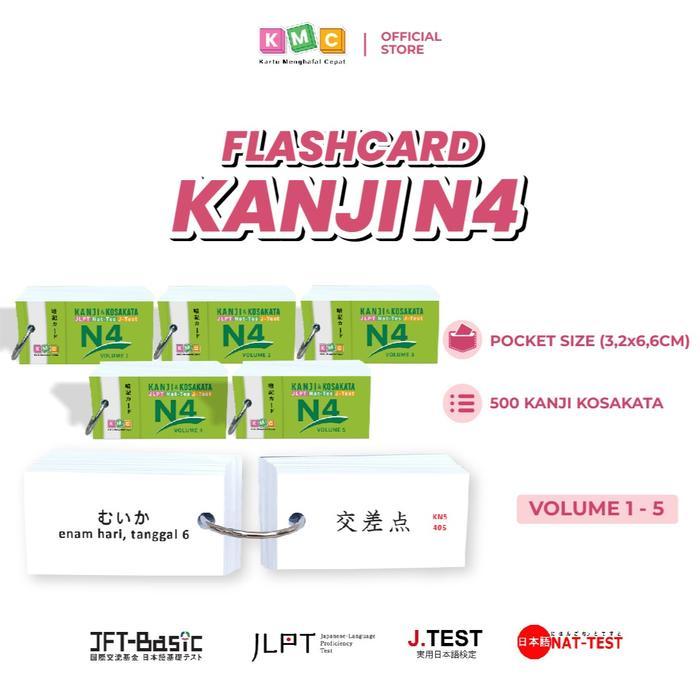 Flashcard Kanji Kosakata N4 500 Kanji 1-5 VOLUME - 1 SET 5 FLASHCARD