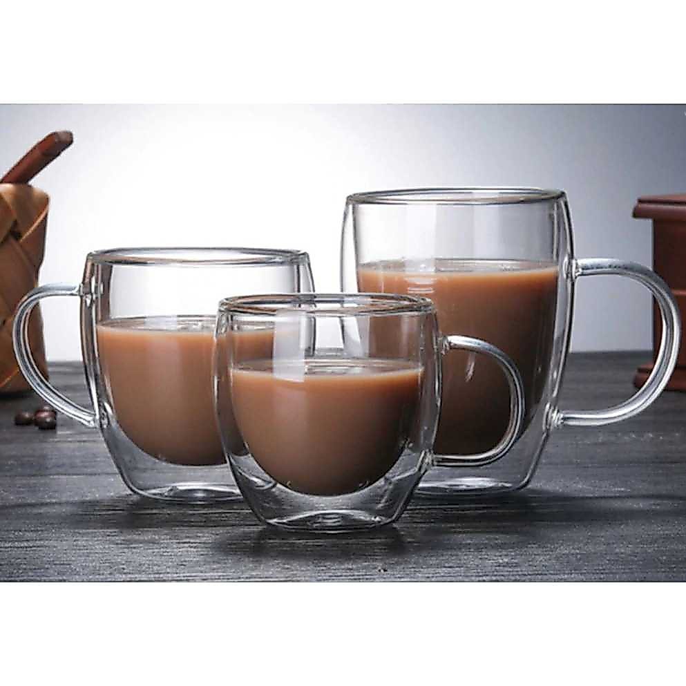 Gelas Kaca Bening Gagang / Gelas Kopi Cangkir Unik Double Layer Double Wall