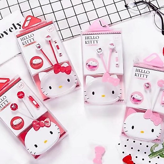 [L-17] Headset Earphone Karakter HELLO KITTY / Earphone + Wadah Earphone HELLO KITTY Lucu Unik Imut