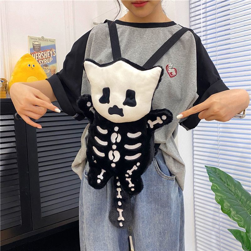 [Amy] Baru keluar aneh boneka ransel hitam kerangka kerangka kerangka halus bahu tunggal ransel