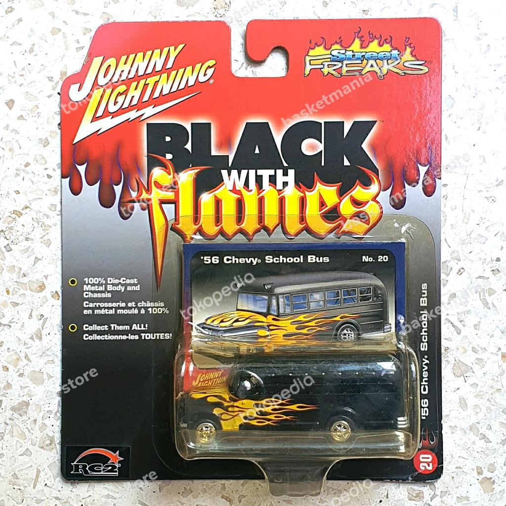 johnny lightning 56 chevy school bus street freaks black with flames