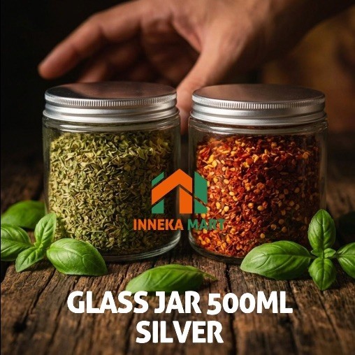 Glass Jar 500ml Silver Lid - Toples Kaca