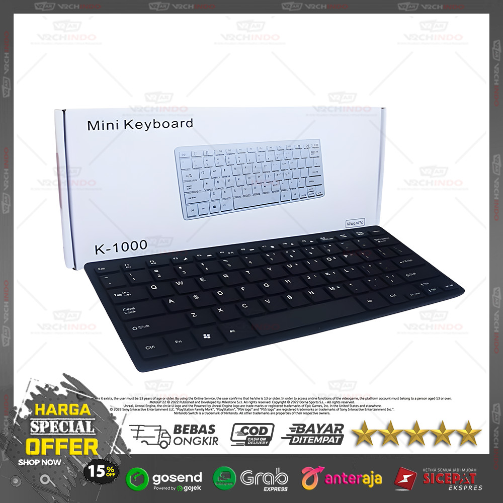 Keyboard Mini K1000 USB Wired Hitam Keyboard 78Key untuk Computer Laptop 