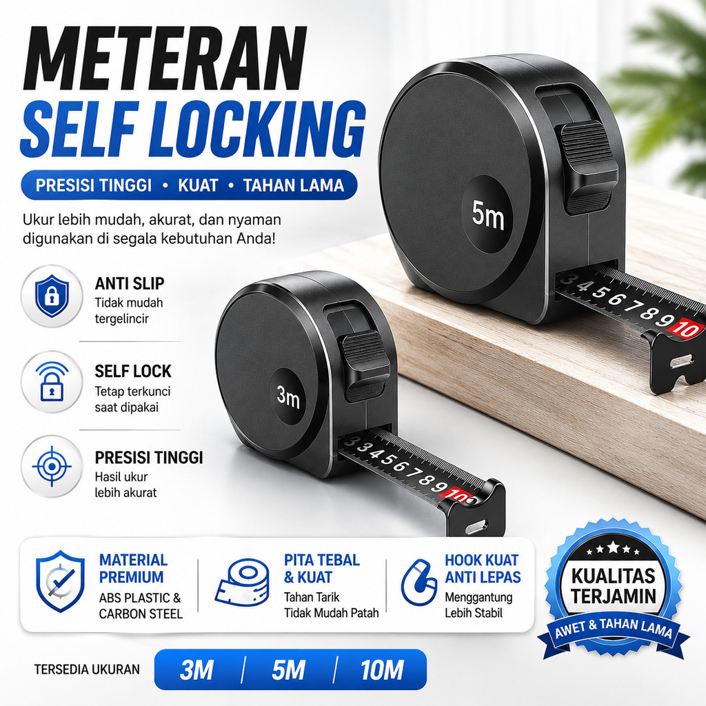 Meteran Roll 3 5 Meter Penggaris Pengukur Panjang Benda Tempat Angka Putih Measuring Tape Self locki